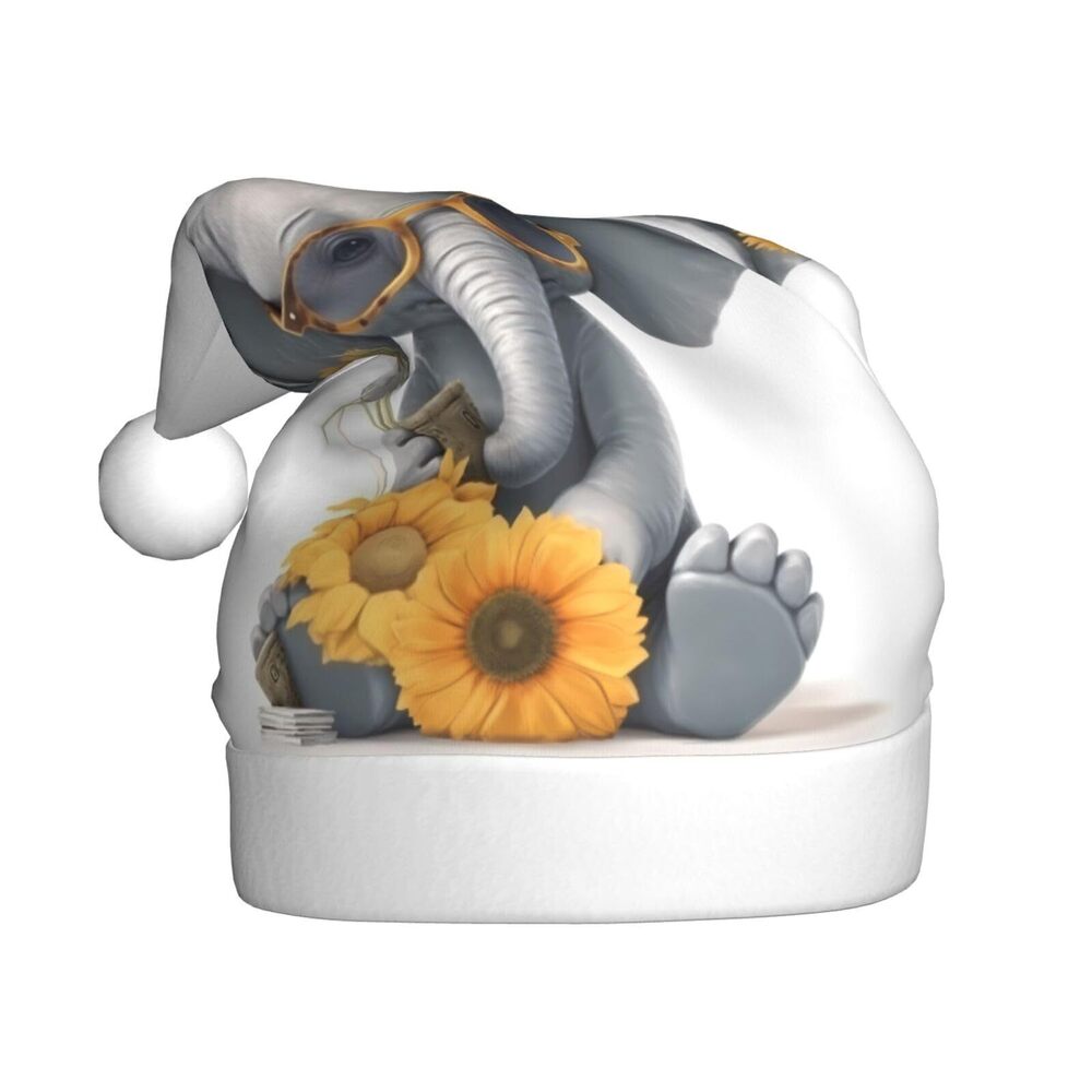4446 Elephant Sunflower Christmas Hat for Adults, Santa Hats, Holiday Hat